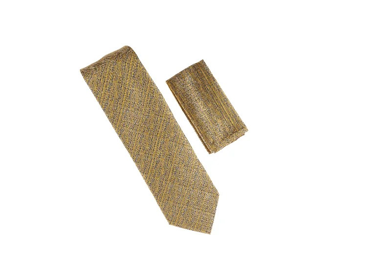 Men's tie with smooth texture for luxury events-Light Gold, Silver, and Navy Designed Necktie with Matching Pocket Square WTH-A181