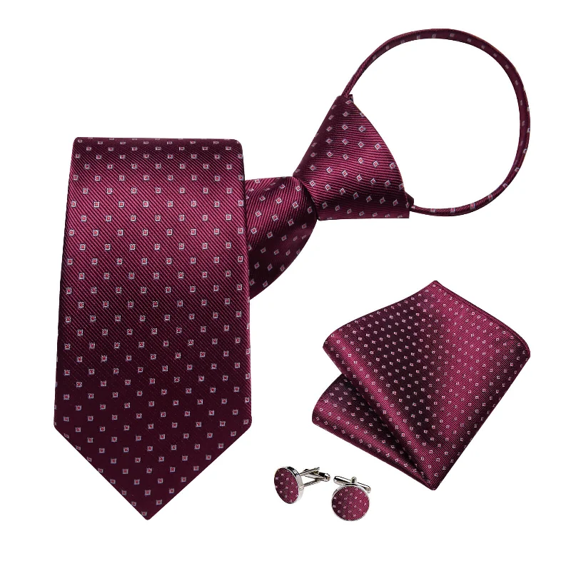 Men's tie with contemporary stripes for casual wear-DiBanGu Bucket Tie Burgundy Jacquard Plaid Men's Silk Tie Set Fashion