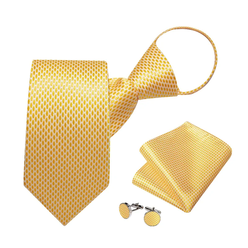 Men's tie for business casual office wear-DiBanGu Bucket Tie Gold Geometry Men's Silk Tie Pocket Square Cufflinks Set