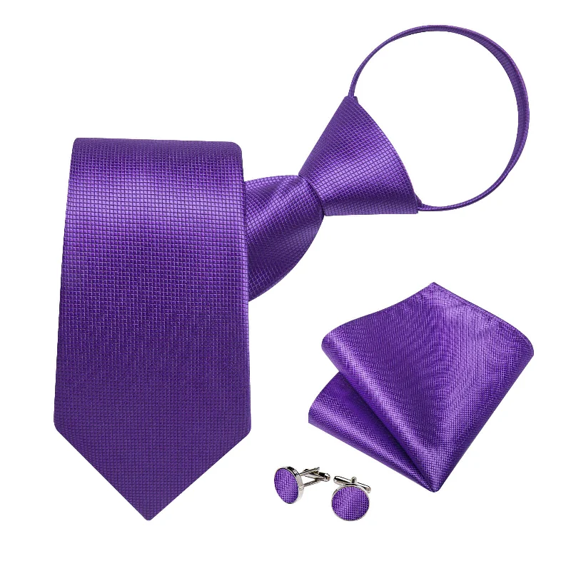 Best men's tie for business luncheons-DiBanGu Bucket Tie Rebecca Purple Plaid Men's Easy-pull Silk Tie Set