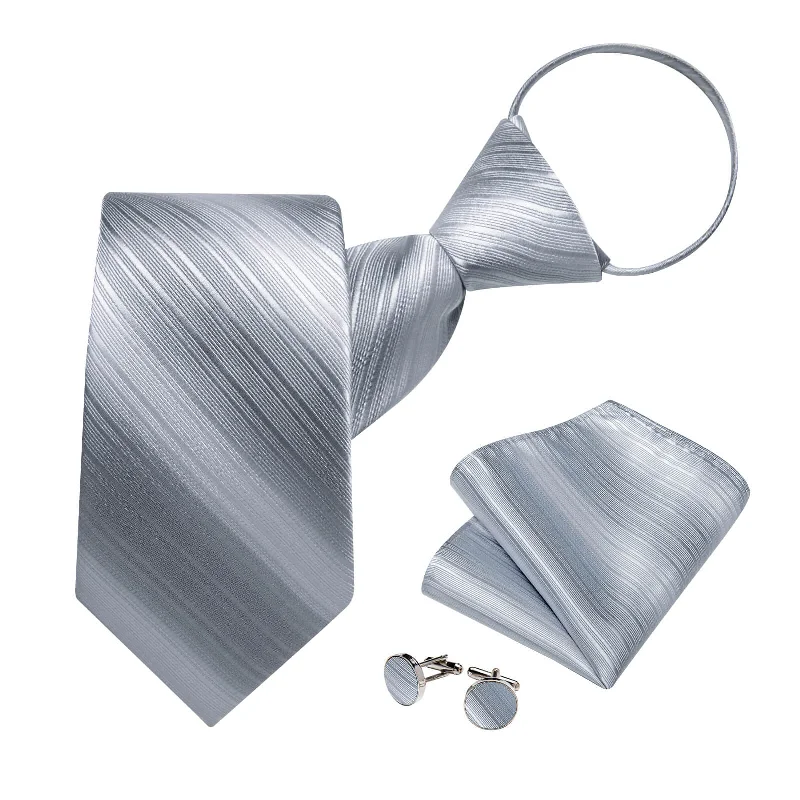 Men's tie for professional look with geometric designs-DiBanGu Men's Tie Gray White Gradient Striped Easy-pull Silk Tie Set