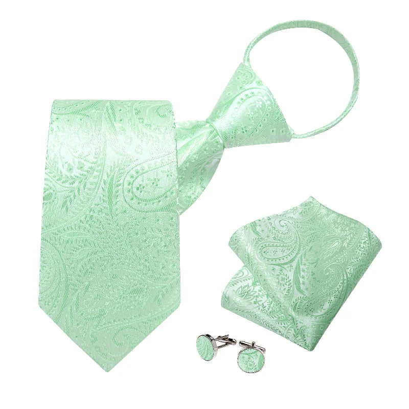 Men's tie with rich tones for high-end occasions-DiBanGu Men's Tie Pale Green Paisley Silk Bucket Tie Set