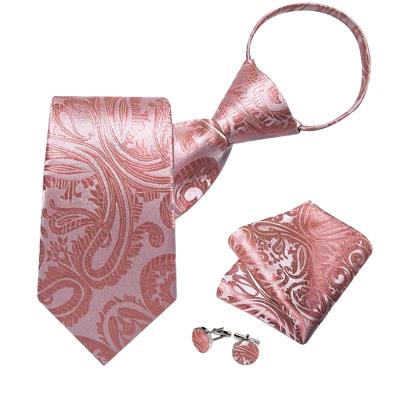 Stylish men's tie for creative professionals with unique design-DiBanGu Men's Tie Pink Jacquard Paisley Bucket Silk Tie Set Fashion