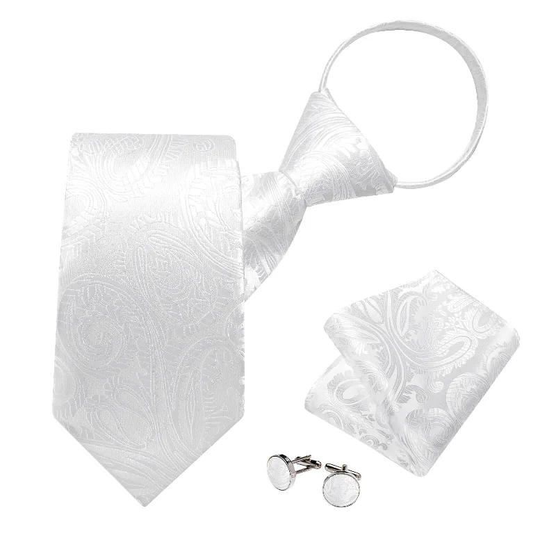 Men's tie with subtle patterns for smart-casual look-DiBanGu Men's Tie White Jacquard Woven Paisley Bucket Silk Tie Set