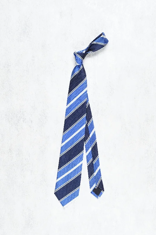 Men's tie for a smart casual look with sleek pattern-Drake's Blue and Navy with White Stripe Silk Tie