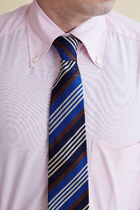 Stylish men's tie for creative professionals-Drake's Blue/Navy/Brown/Cream Stripe Silk Tie