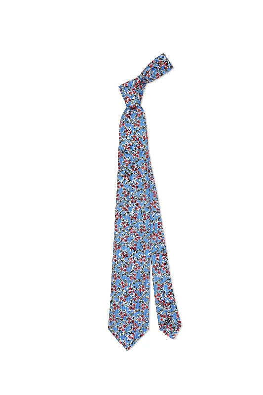 Best men's tie for a formal office dinner event-Drake's Blue with Red/Olive Flower Print Silk Tie