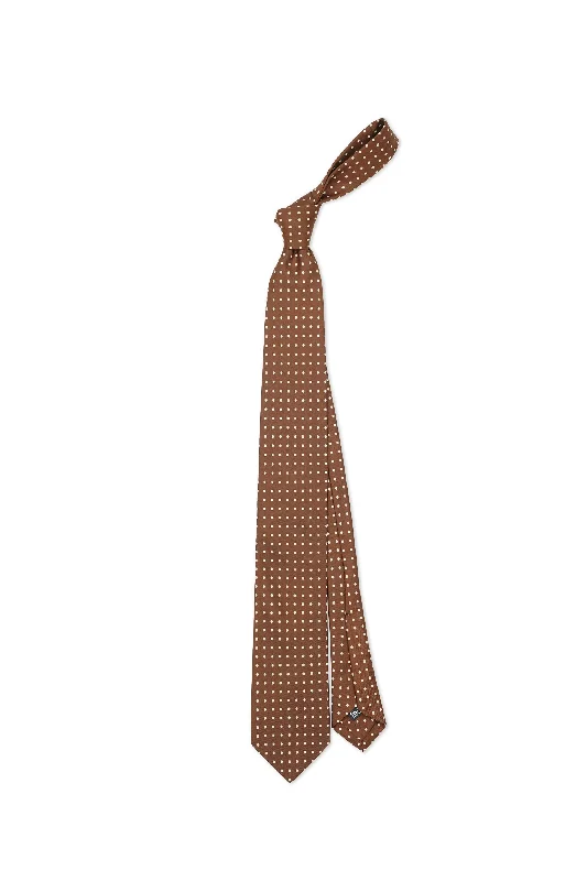 Men's tie for professional dinner events with smooth finish-Drake's Brown with White Dots Silk Tie