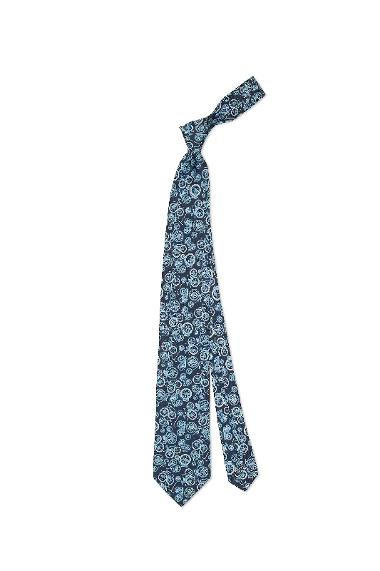 Trendy men's tie with modern abstract prints for work-Drake's Navy Bike Print Silk Tie