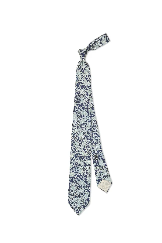 Stylish men's tie for a chic office look-Drake's Navy with Blue Giraffe Print Spun & Net Silk Tie