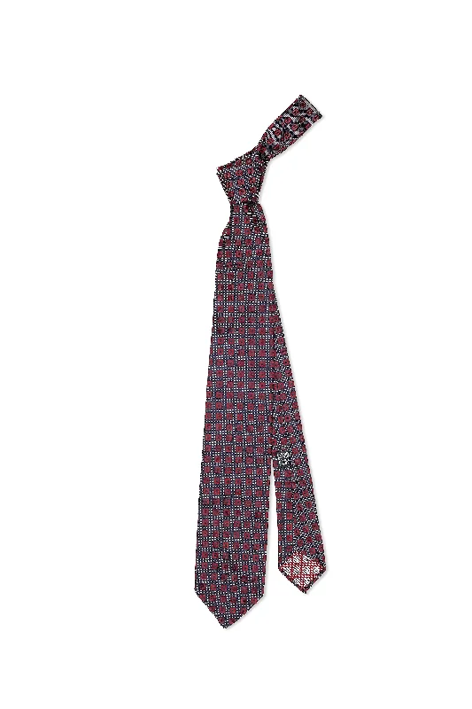 Stylish men's tie with classic polka dot design-Drake's Navy with Red Square Pattern Silk Woven Jacquard Tie