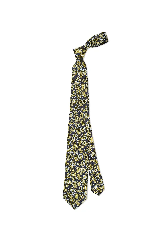 Men's tie with subtle accents for a refined look-Drake's Navy with Yellow Bike Print Silk Tie