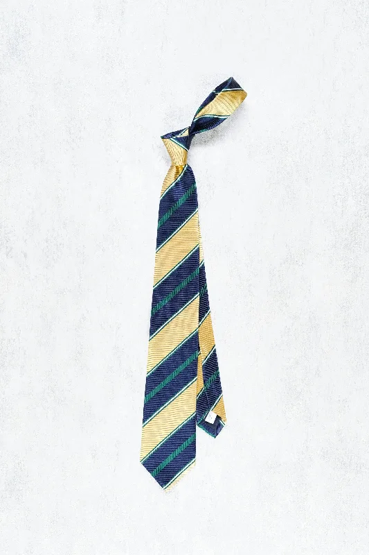 Best men's tie for a luxury corporate meeting-Drake's Navy/Yellow/Green/White Stripe Silk Tie