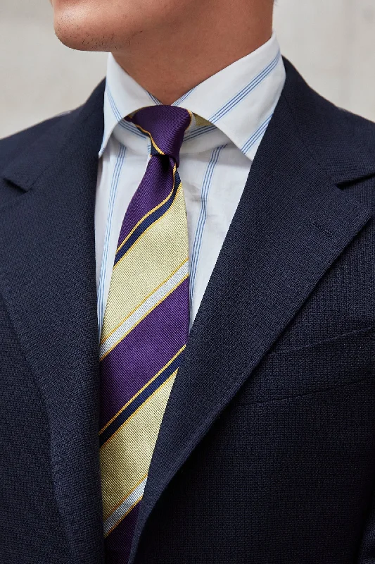 Men's tie with a classic plaid design for work-Drake's Purple/Yellow/Navy/Ivory Stripe Silk Tie