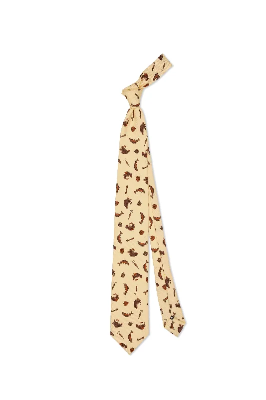 Classic men's tie with subtle color palette-Drake's Yellow with Brown Fish Print Wool Tie