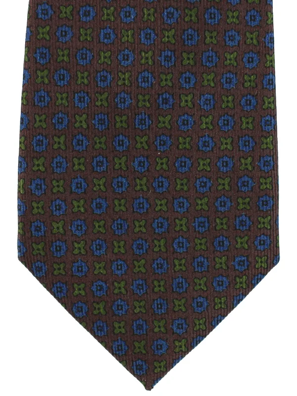 Best men's tie for a formal office dinner event-E. Marinella Silk Tie Brown Navy Green Geometric - Narrow Necktie FINAL SALE