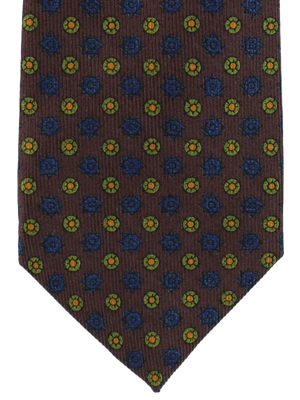 Stylish men's tie for creative professionals-E. Marinella Silk Tie Brown Navy Lime Geometric - Narrow Necktie FINAL SALE