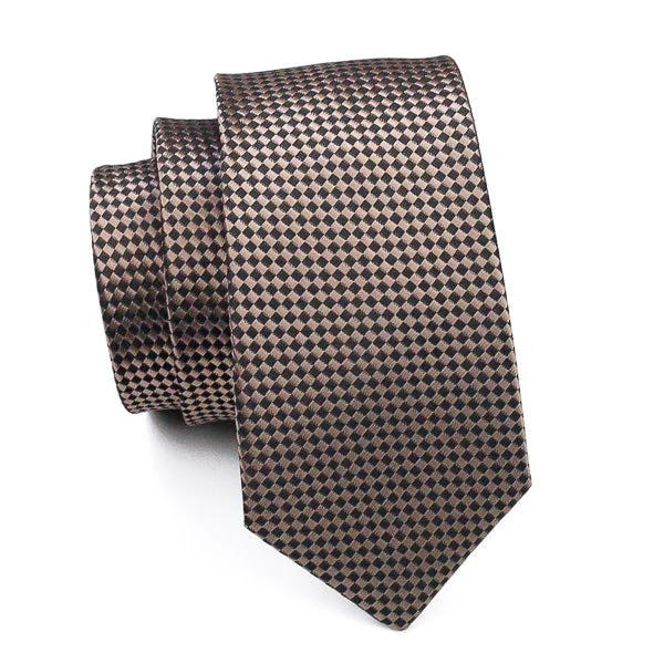 Stylish men's tie for fashion-forward meetings-Classy Men Elegant Brown Mini Check Silk Tie