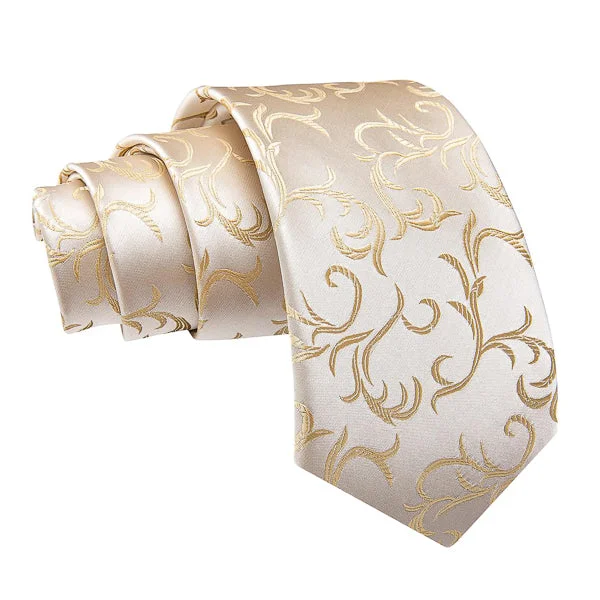 Designer tie for business professionals with chic design-Classy Men Elegant Champagne Floral Silk Tie