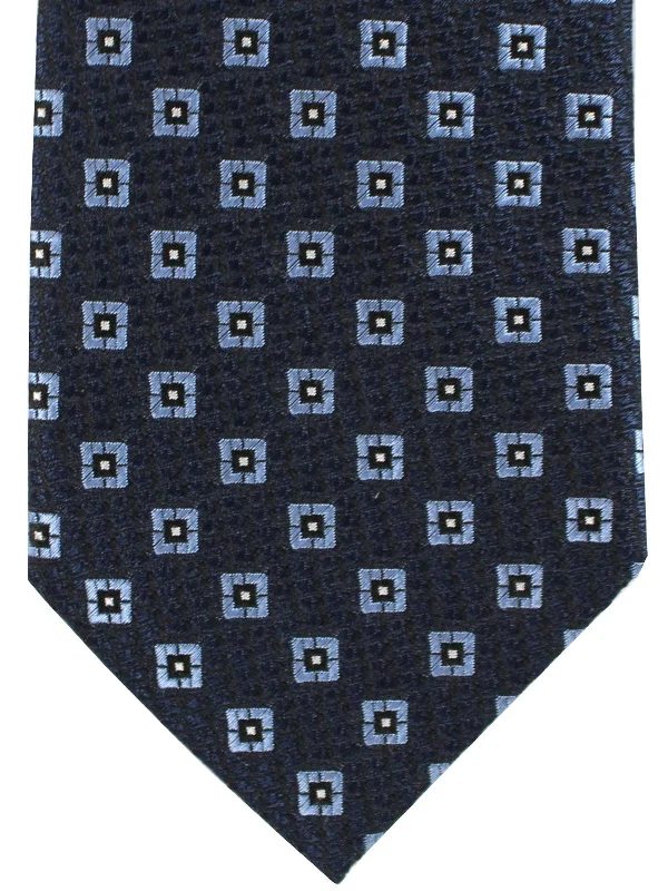 Men's tie for holiday dinners with bold color contrasts-Ermenegildo Zegna Silk Tie Navy Blue Geometric SALE