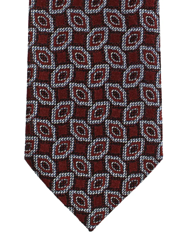 Stylish men's tie for a sleek business appearance-Ermenegildo Zegna Tie Maroon Silver Geometric Narrow Cut FINAL SALE