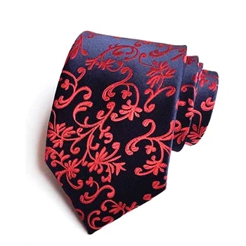 Designer tie for formal occasions with jacquard finish-Classy Men Formal Black & Red Floral Silk Necktie