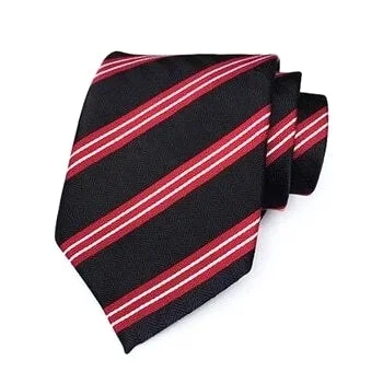 Elegant silk tie for men with smooth texture-Classy Men Formal Black Red Striped Silk Necktie