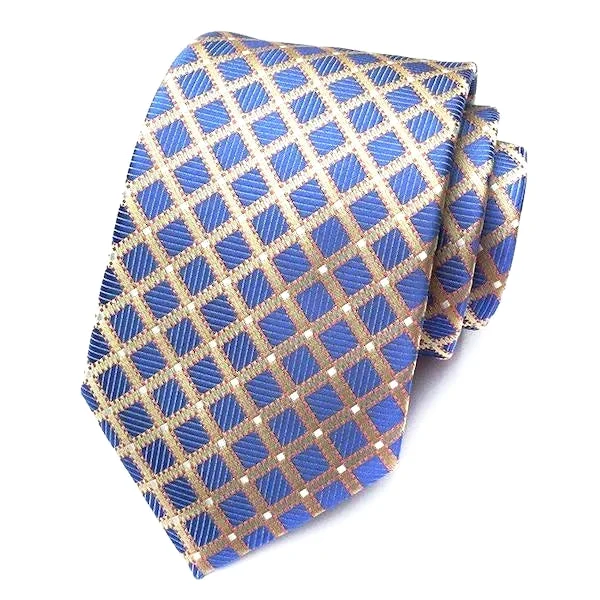 Men's tie with subtle patterns for corporate events-Classy Men Formal Blue & Gold Striped Silk Necktie