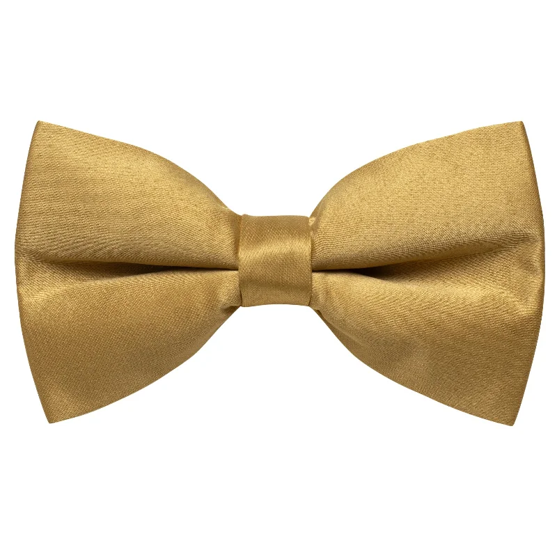 Men's tie with fine fabric for formal office wear-YourTies Men's Solid Tie Golden Solid Pre-tied Wedding Bowtie