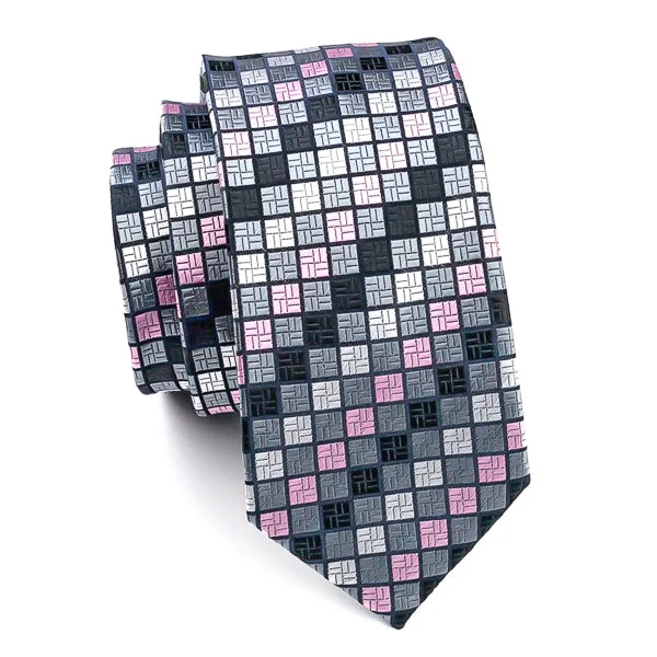 Men's tie with a refined finish for elegant gatherings-Classy Men Grey Pink Checkered Silk Tie