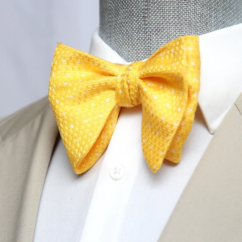 Stylish men's tie with classic polka dot design-Yellow Polka Dot Big Butterfly Bow tie