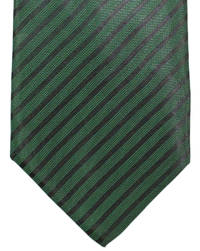 Men's tie with bold color accents for weddings-Isaia Napoli Tie Green Stripes SALE