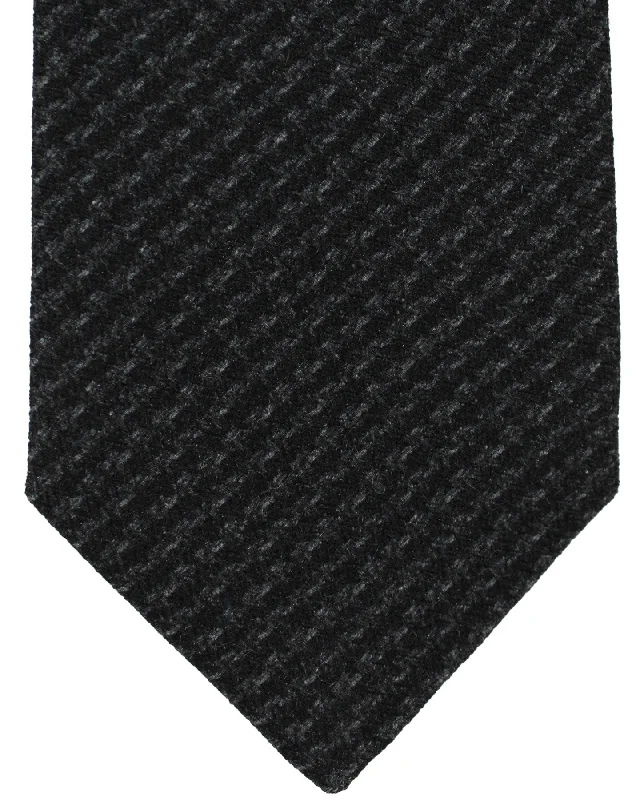 Elegant men's tie with intricate woven design-Isaia Tie Black Gray Pattern - Sartorial Wool Silk Sevenfold Necktie