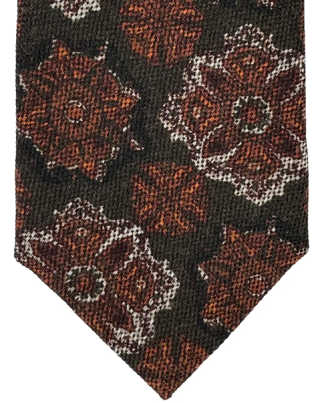 Stylish men's tie with creative modern print-Isaia Tie Brown Floral Design - Sevenfold Wool Silk Necktie