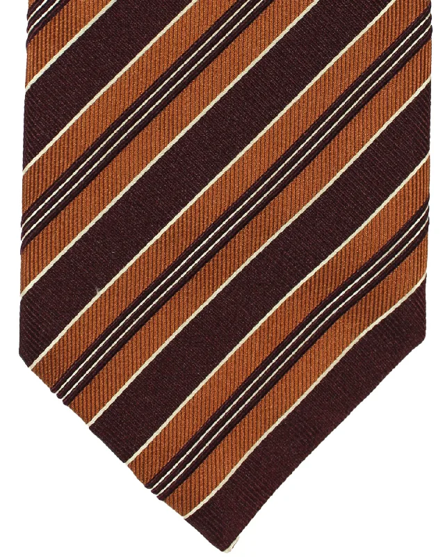 Stylish men's tie with vibrant hues for formal functions-Isaia Tie Brown Maroon Stripes Design - Sartorial Sevenfold Necktie