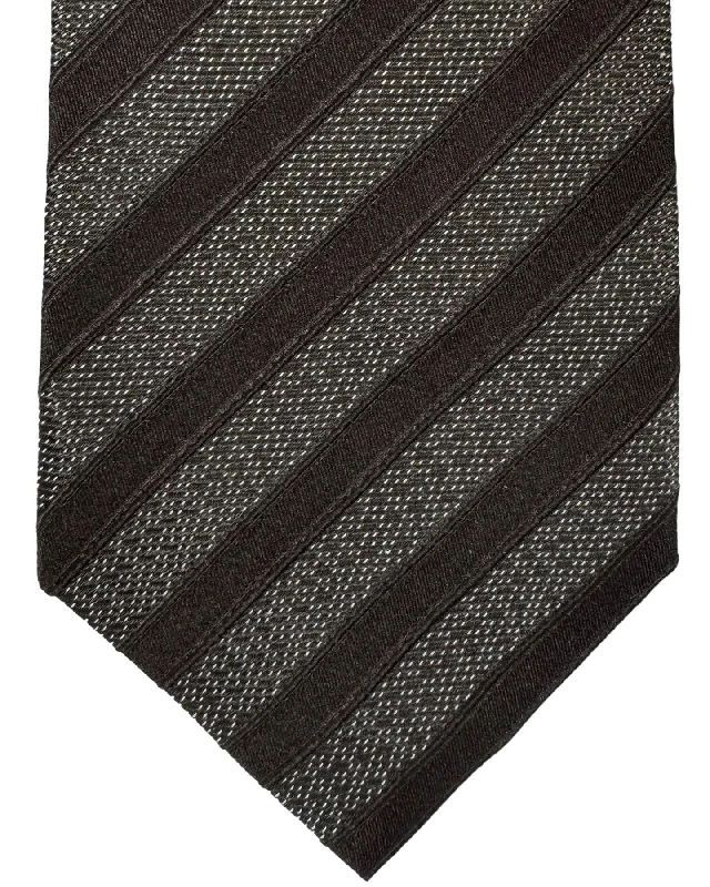 Designer tie for formal occasions with jacquard finish-Isaia Tie Dark Brown Stripes Design - Sartorial Sevenfold Tie