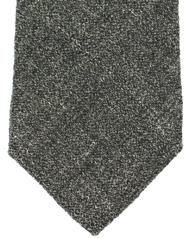 Classic men's tie with simple color patterns for office wear-Isaia Wool Sevenfold Tie Charcoal Gray Pattern Design