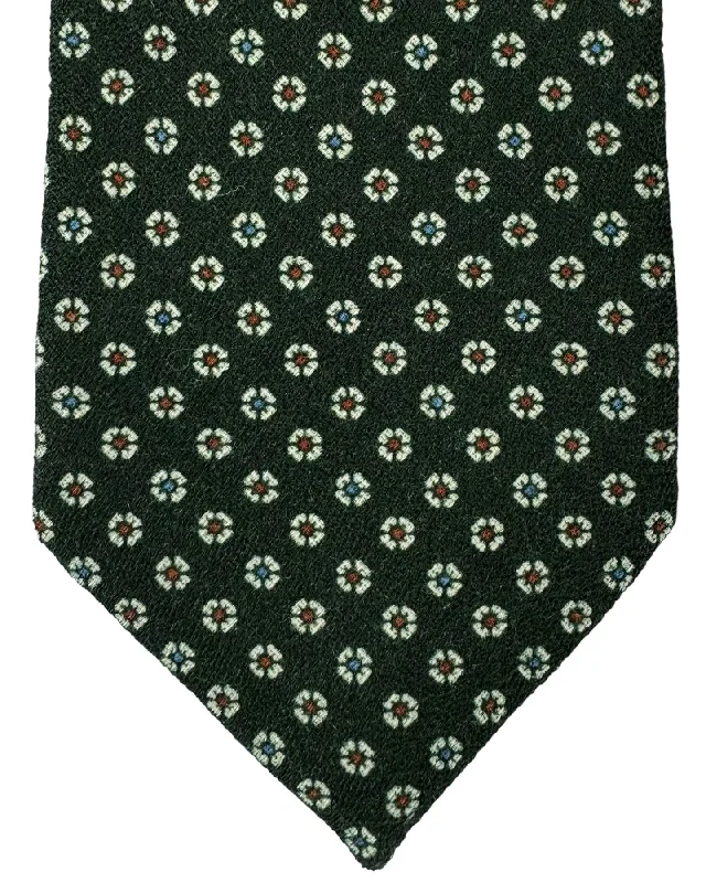 Men's tie with modern textured design for office wear-Isaia Tie Dark Green Mini Floral Design - Sevenfold Wool Silk Necktie