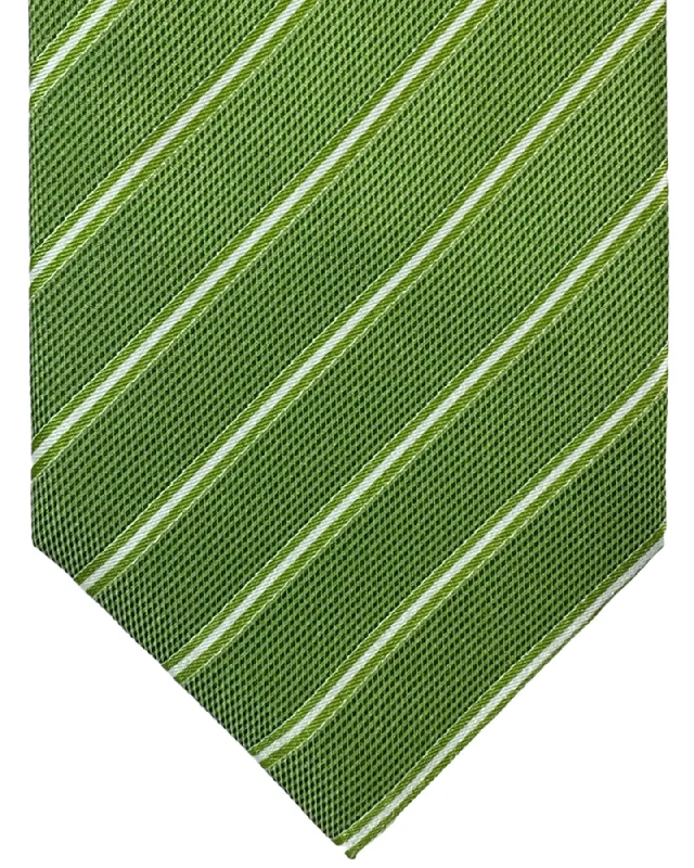 Classic men's tie with rich tones for formal gatherings-Isaia Tie Green White Stripes Design - Sevenfold Necktie