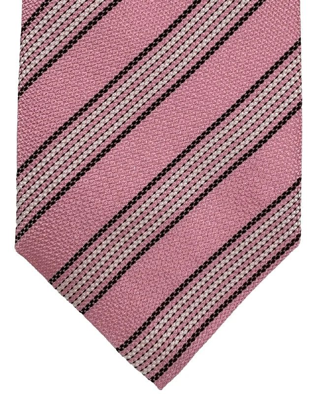 Men's tie with subtle patterns for corporate events-Isaia Tie Pink Navy Stripes Design - Sartorial Sevenfold Tie SALE