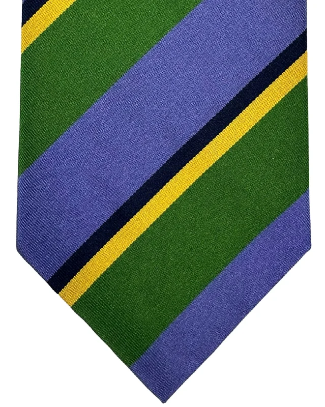 Best men's tie for corporate functions with luxury fabric-Isaia Tie Purple Green Yellow Stripes Design - Sartorial Silk Tie SALE