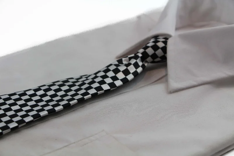 Men's tie with modern prints for professional attire-Kids Boys Black & White Patterned Elastic Neck Tie - Mini Checkers