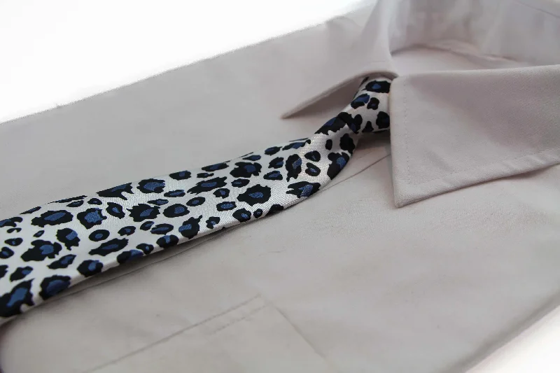 Men's tie for sophisticated occasions with floral accents-Kids Boys Black & Navy Patterned Elastic Neck Tie - Leopard White