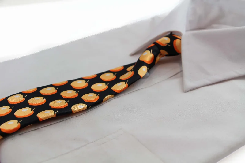 Stylish men's tie for creative professionals with unique design-Kids Boys Black & Orange Patterned Elastic Neck Tie - Apples