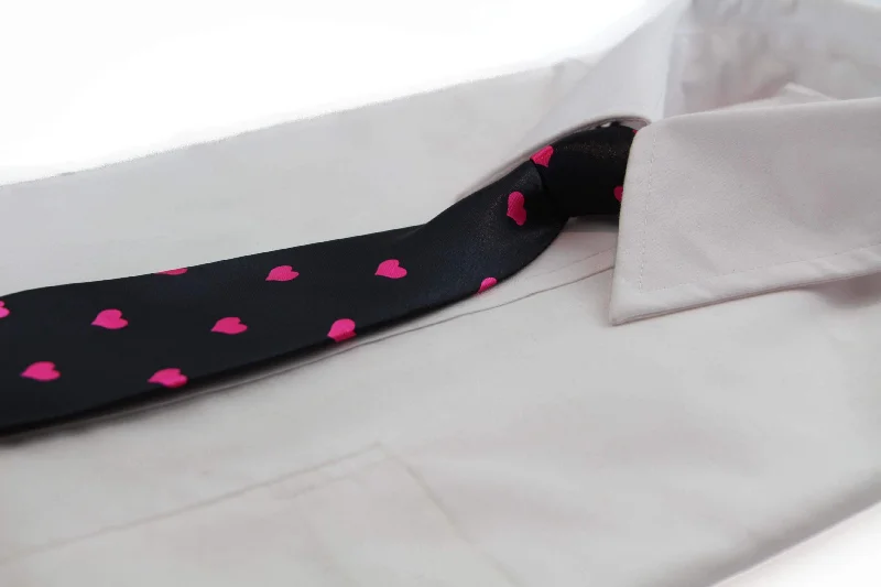 Men's tie with subtle patterns for smart-casual look-Kids Boys Black & Pink Patterned Elastic Neck Tie - Pink Love Hearts