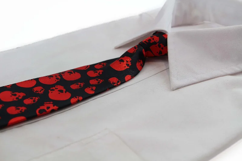 Men's tie with vibrant accents for corporate parties-Kids Boys Black & Red Patterned Elastic Neck Tie - Red Skulls