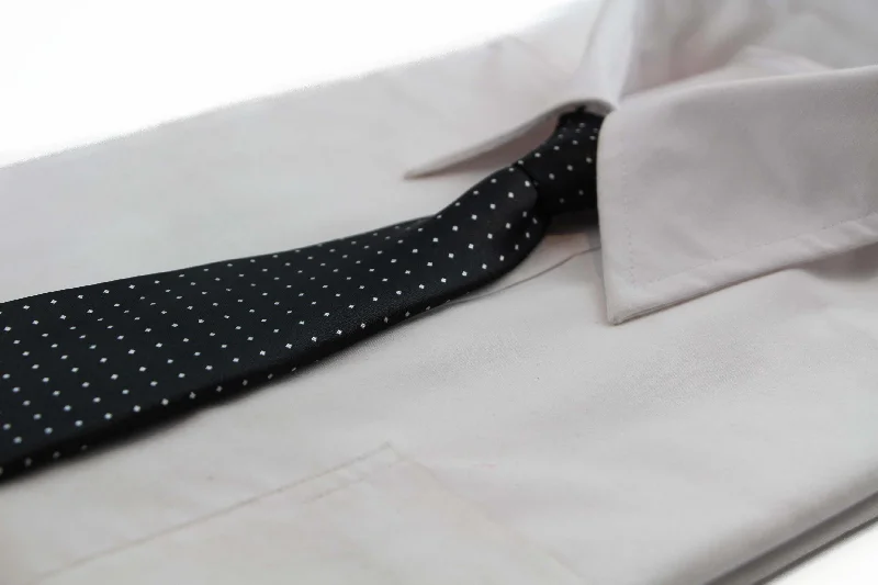 Elegant men's tie with intricate woven design-Kids Boys Black & White Patterned Elastic Neck Tie - Little Diamonds