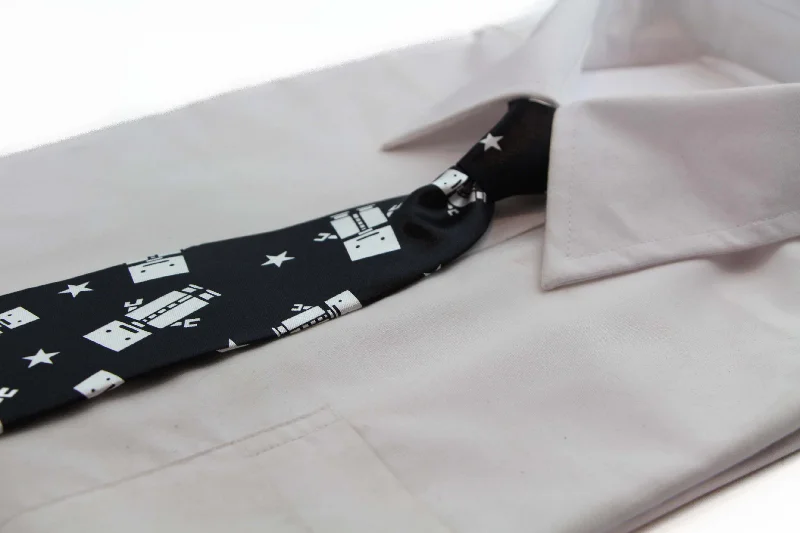 Classic men's tie for sophisticated gatherings with subtle patterns-Kids Boys Black & White Patterned Elastic Neck Tie - Robot