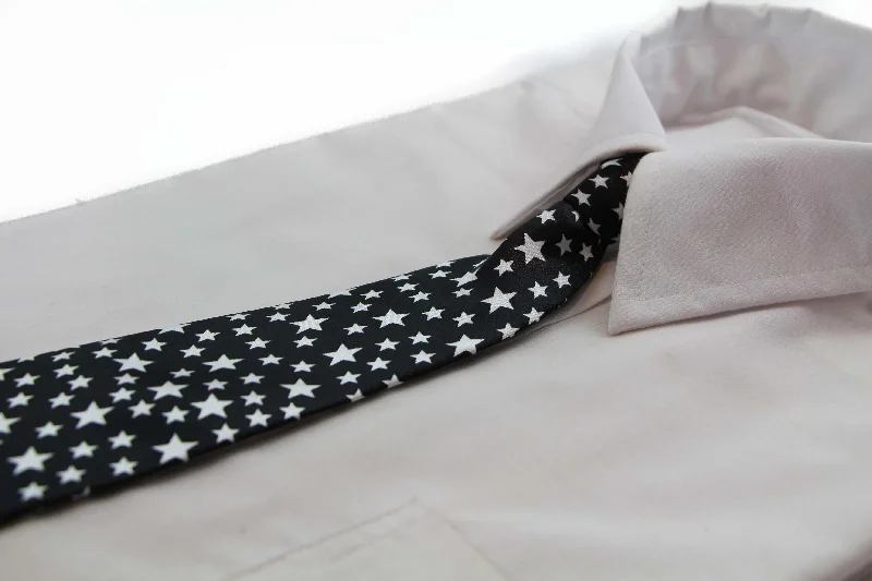 Men's tie for luxury dinners with contemporary design-Kids Boys Black & White Patterned Elastic Neck Tie - Stars