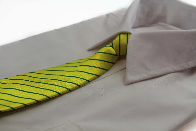 Men's tie with geometric lines for modern business attire-Kids Boys Fluro Yellow Patterned Elastic Neck Tie - Aussie Stripe